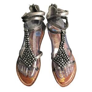 Sam Edelman Women's Ginger Metallic Sandal Gladiator Silver Beaded Strappy 7.5
